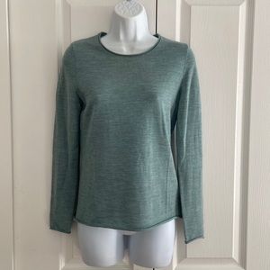 Gorgeous aqua blue extra fine merino wool sweater with rolled edge detail